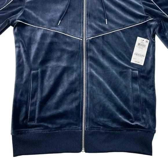 International Concepts Skip Sport Navy Velour Mens Jacket - Picture 5 of 11